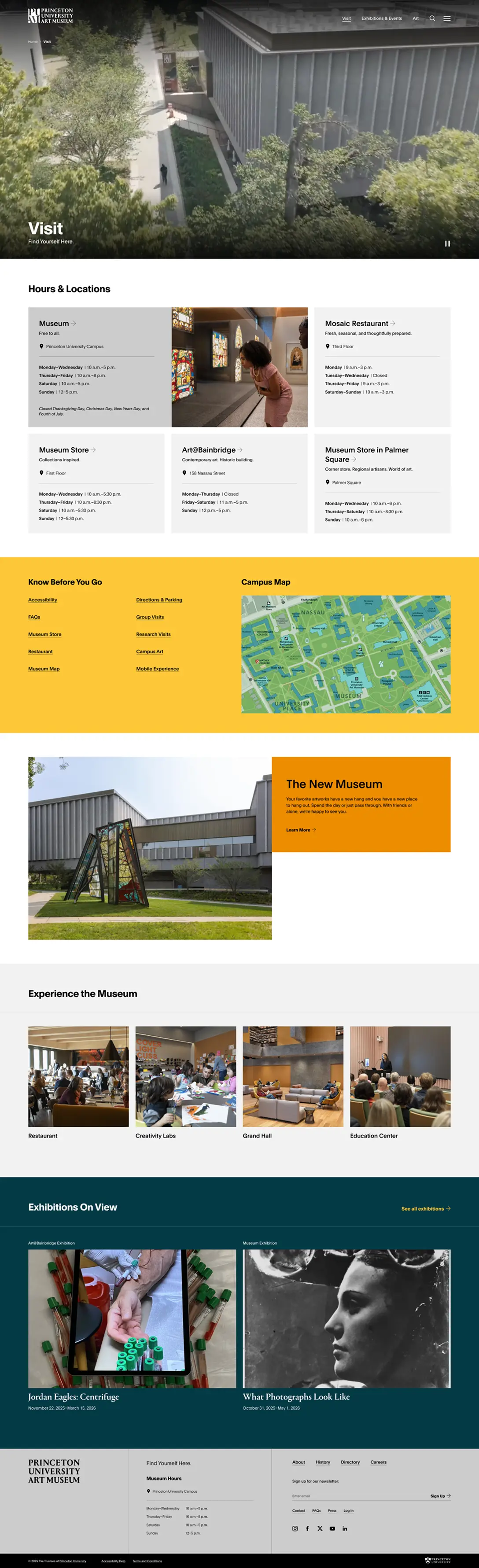 Screenshot of the desktop view of artmuseum.princeton.edu's Visit Landing Page