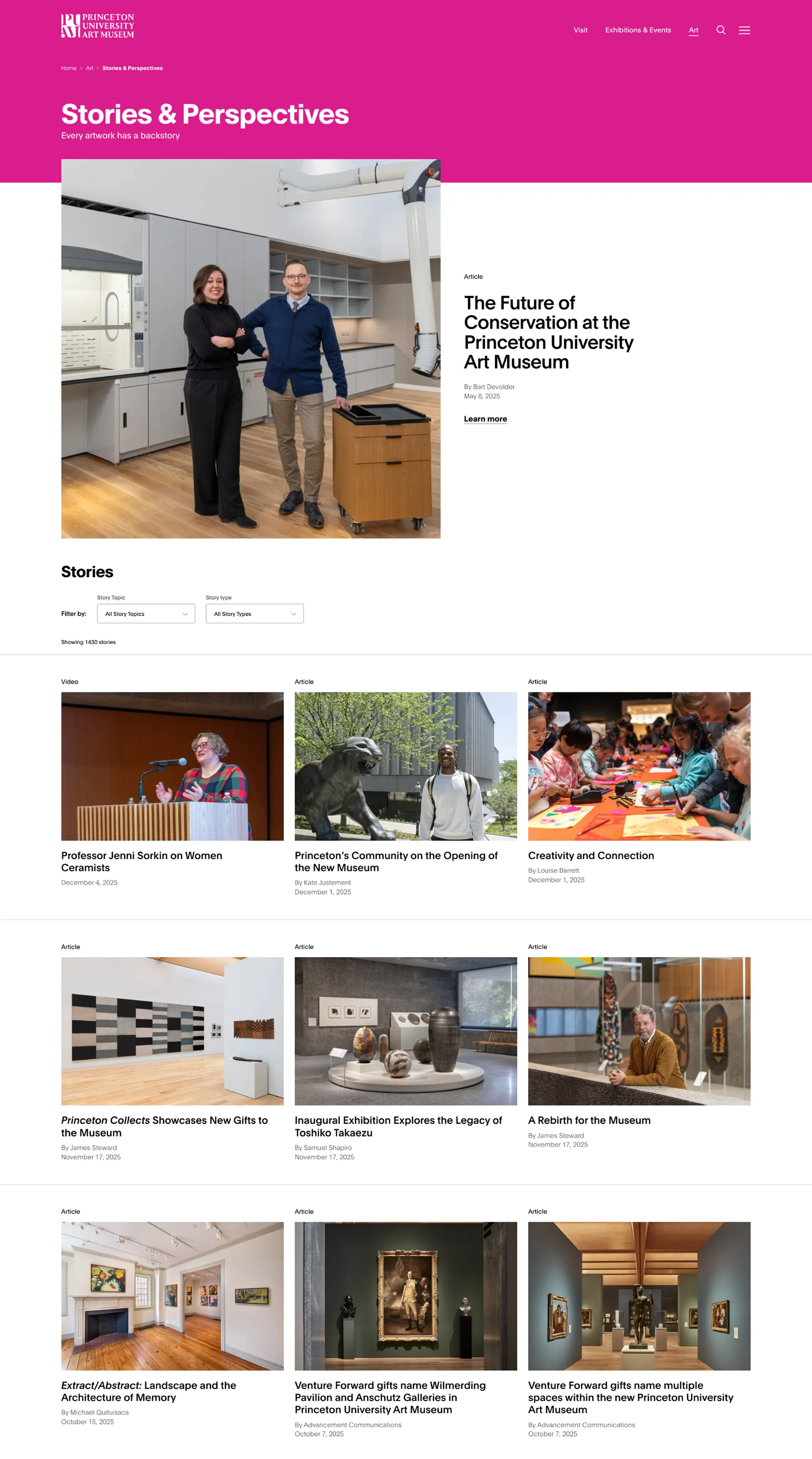 Screenshot of the desktop view of artmuseum.princeton.edu's Stories & Perspectives
