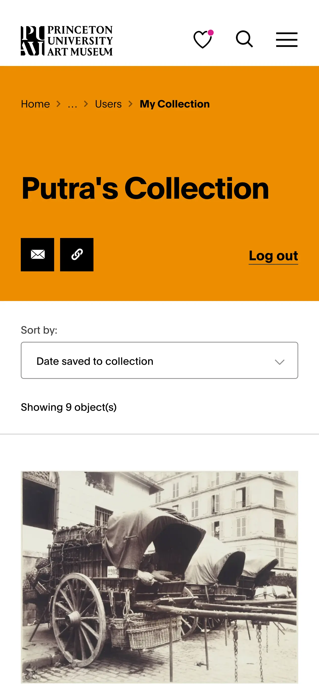 Screenshot of the mobile view of artmuseum.princeton.edu's My Collection Page