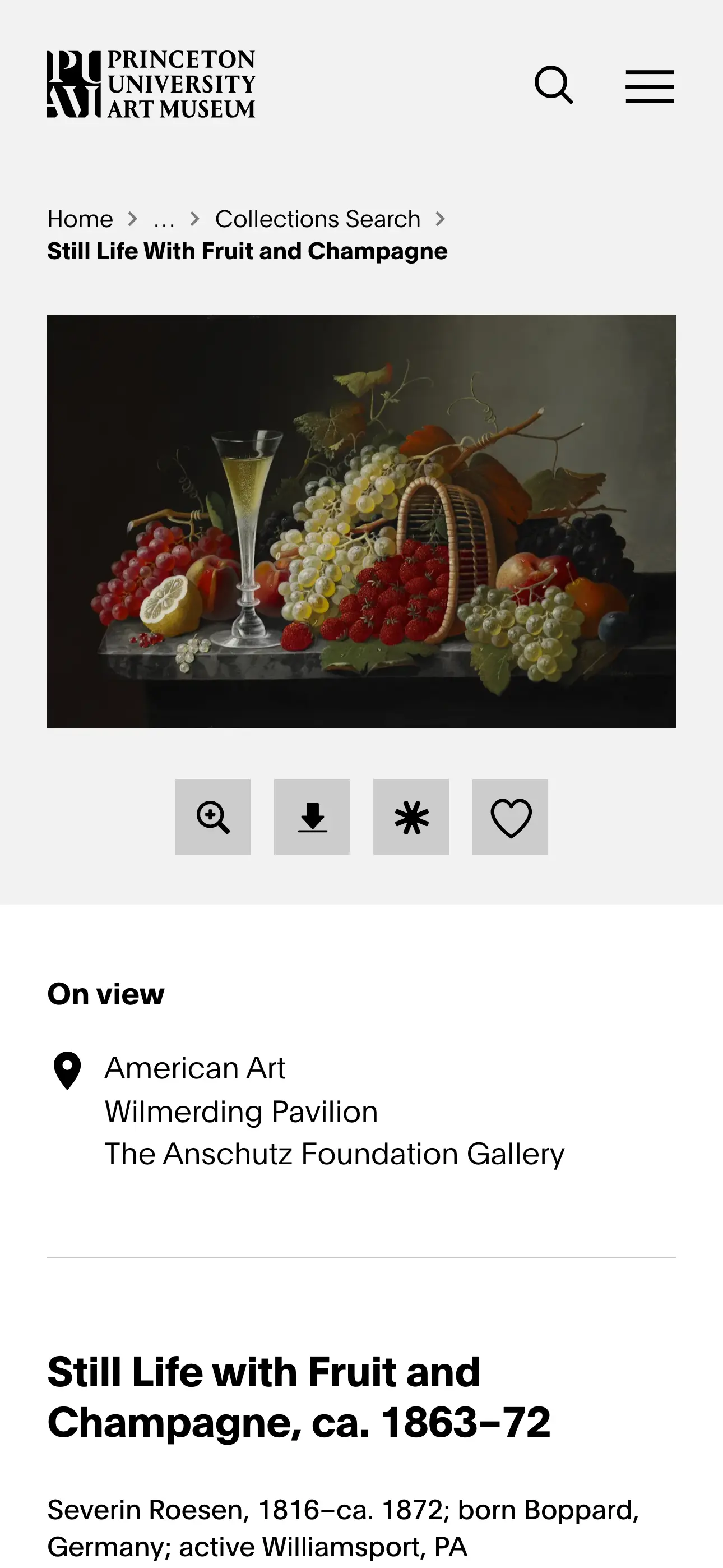 Screenshot of the mobile view of artmuseum.princeton.edu's Exhibition Detail Page